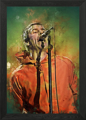 Liam Gallagher grün gelb gerahmtes Wandbild Poster Leinwanddruck Bild
