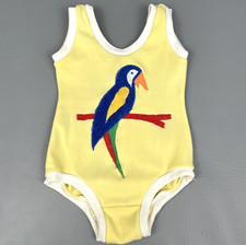 VTG 60s Little Funky Knits Girls One Piece Swimsuit 2T Yellow Embroidered Parrot