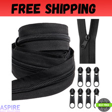 10 Yards Black Nylon Coil Zipper 5 with 20 Metal Sliders Bulk Roll for DIY Sewi