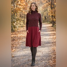 Toad&Co Winter Dance Knit Dress Cranberry Red Black Turtleneck Size Small