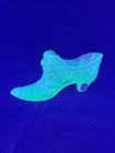 Fenton Yellow Iridescent Cabbage Rose Slipper Shoe Vaseline Glass Glows Uv
