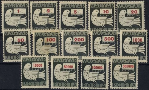 HUNGARY 1946 HYPERINFLATION STAMPS "BILLIÓSPENGŐ" DOVE WITH ENVELOPES MNH, OG m