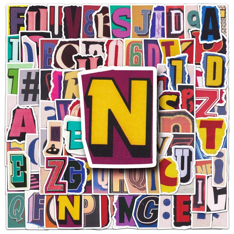 100 Pcs Distressed Letter Number Symbol Stickers Waterproof Decal Suitcase Decor