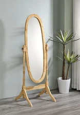 59.25" Tall Standing Wooden Floor Mirror with Natural finish, Oval Shape