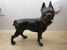 Antique Black Cast Iron Hubley Boston Terrier Bulldog Dog Statue Door Stop