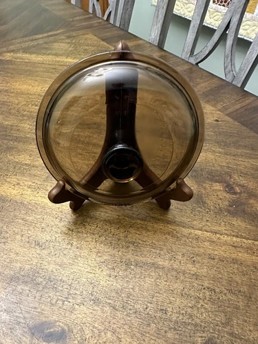 Vintage Pyrex amber fireside brown V-1-C round glass lid for Corning VISIONS