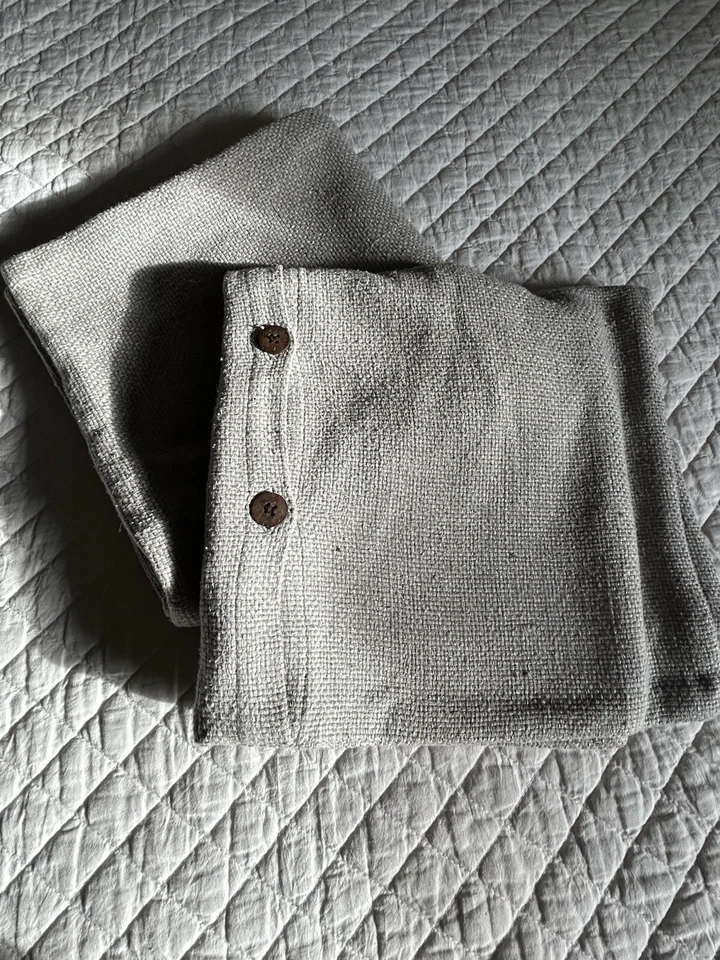 West Elm Silk Blend Euro 2 Pillow Covers Grey Woven Textured Wood Buttons 24x24 - Image 2 of 4