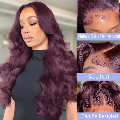 13×4 Deep Purple Body Wave Lace Front Human Hair Wigs Pre  display picture 2