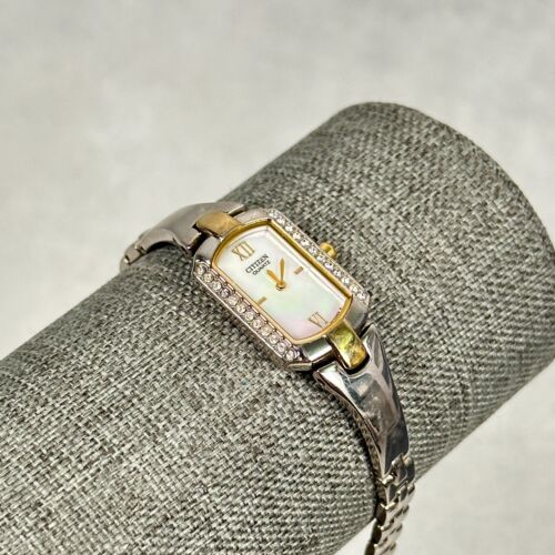 Citizen Watch Womens 16mm Diamond Bezel MOP Dial Two Tone 6.75" New Battery