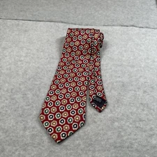Harken Ltd Silk Neck Tie Red Foulard Pattern Multicolor Medallions 3.75x55 in