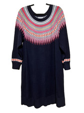 ELIZA J Navy Fairisle Long Sleeve Sweater Dress Acrylic Blend Size 3X