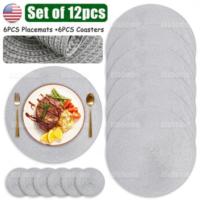 Woven Spiral Heat Resistant  Set Of 6 Table Placemats & 6 Coasters 13 Inch Round