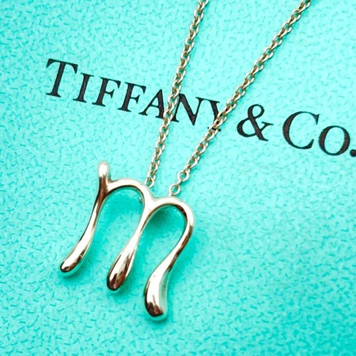 Tiffany & Co. Initial Letter M Pendant Necklace Elsa Peretti Silver 925 Near M