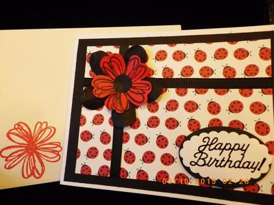 Handmade HAPPY BIRTHDAY Card Using Stampin Up Lady Bug Bugs  Flowers & Ribbon 3D