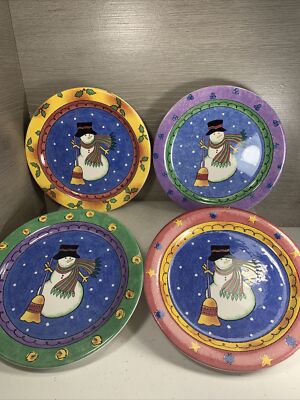 SANGO Sweet Shoppe Christmas - 8 Winter Snowman Plates 8 1/8  - (3041)