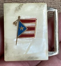 RARE Vintage  Master  Silver Plate Puerto Rico Flag Small Belt Buckle