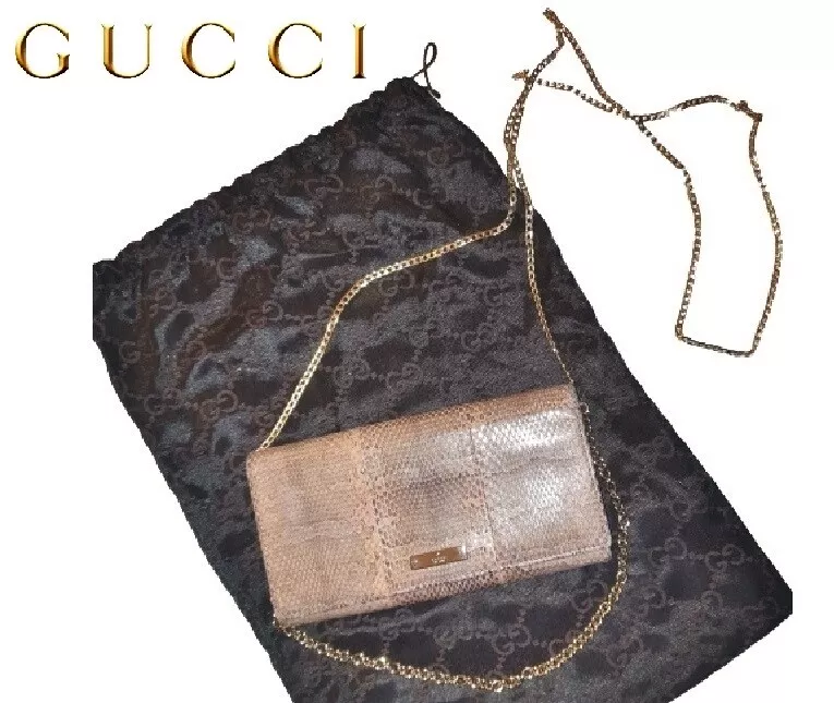 GUCCI ~ Portefeuille sur chaîne en peau de serpent beige rose pochette / Hobo / Crossbody ~ AUTHENTIQUE 