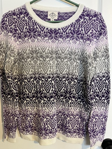 St. John's Bay Purple Snowflake Knitted Sweater Long Sleeve Size M