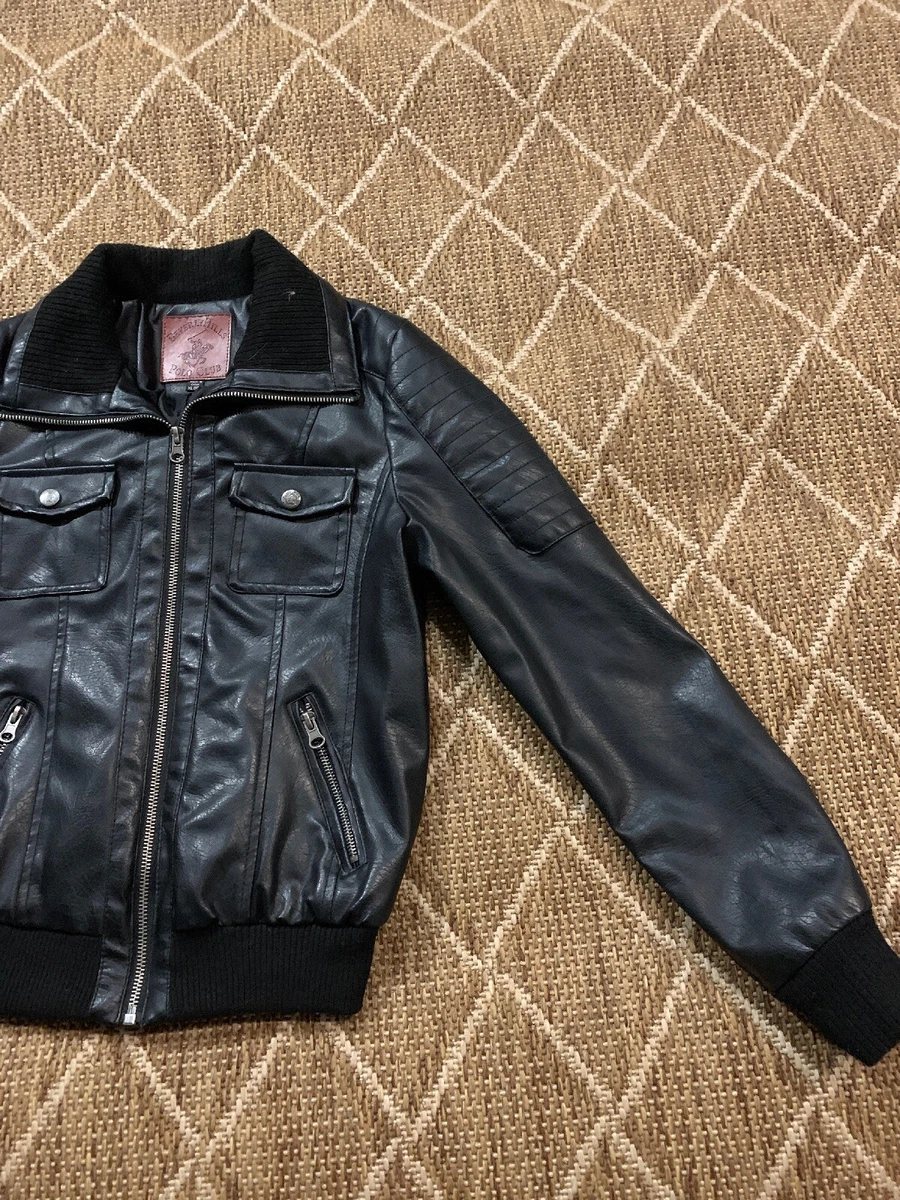 Beverly Hills Polo Club Leather Jacket Girls Size XL 16 Youth Black Biker Rocker