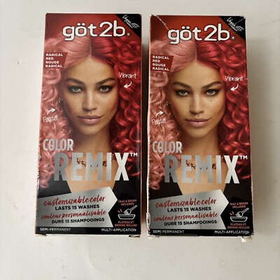 2 Pack Got2b Color Remix, Customizable Hair Color, 092 Radical Red Semi-Perm.