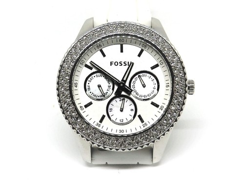 FOSSIL Stella 3 Dial Watch Crystal Bezel 5 ATM Rubber white Band New Battery - Picture 2 of 6