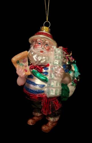 LARGE~WORLD TRAVELER SANTA~ITALY~BLOWN GLASS CHRISTMAS ORNAMENT~PIZZA~NWT - Picture 1 of 3