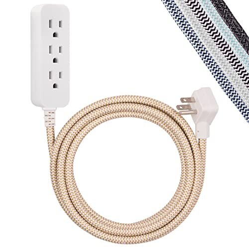 Designer 3-Outlet with Surge Protection, 10 Ft Braided 10 ft Power Strip Brown