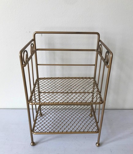 Vintage Bauernhaus Gold Metall Tischplatte Gitter Regal 2 Ebenen 5,25 x 3,5 x 8,25" - Bild 5 von 17