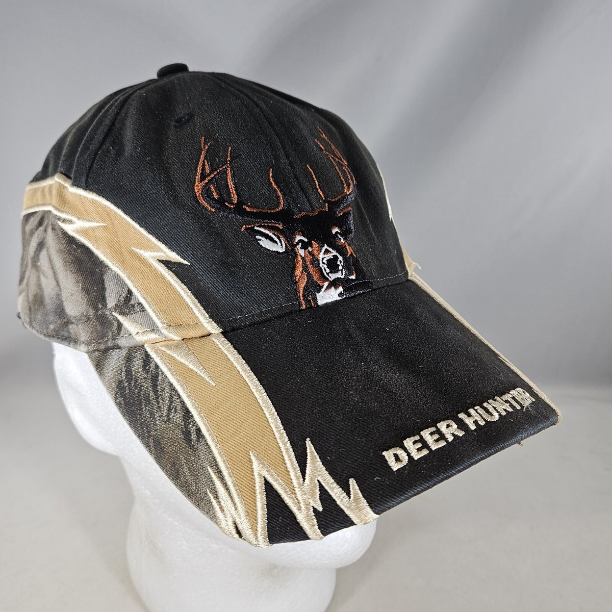 Deer Hunter Buck Wear Dominate the Woods Hat Camo Hunt Black Adjustable Cap
