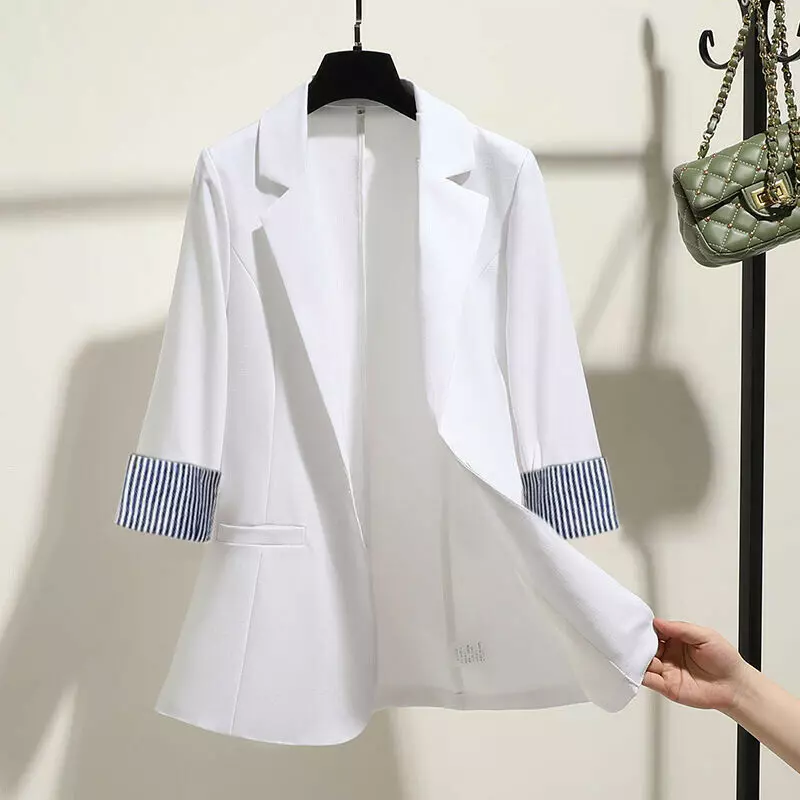 Vintage 3/4-Sleeved Small Suit Lady Jacket Suit Jacket Casual Blazer Mid-length