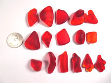 16 pcs RED TUMBLED GLASS Assorted Shapes Sizes Mosaics Jewelry Crafts