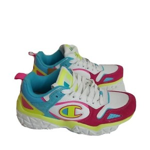 blue and yellow champion shoes