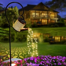 Solar Watering Can with Cascading Lights Garden Decorative, Waterfall Outdoor Wa