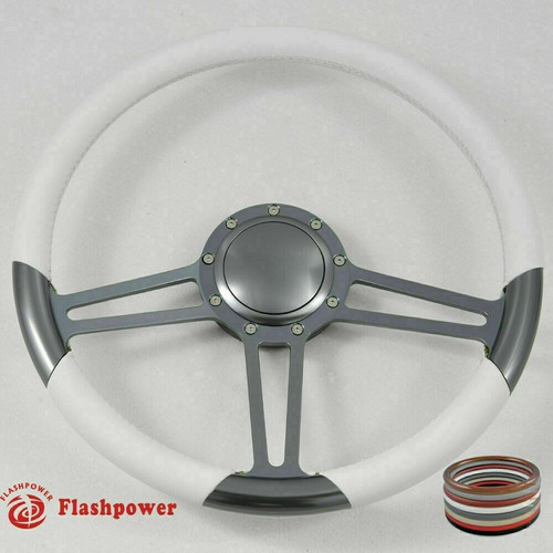 15.5" Gun Metal Billet Steering Wheel Red Full Wrap GMC Chevy C10 W/Horn - Bild 3 von 12