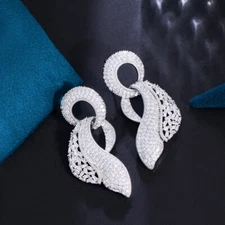 Luxurious Symmetrical Cubic Zirconia Wedding Banquet Long Dangle Drop Earrings