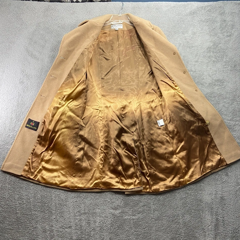 Abrigo Larry Levine vintage para mujer 6P tostado 100 % pelo camel tranquilo lujo ciudad Foto 3 de 4