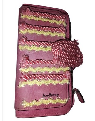  Baellerry  pink clutch wallet features decorative pink & yellow rope 