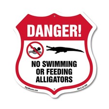 Alligator Warning Shield Sign Danger No Swimming Or Feeding Shield Shaped Sign
