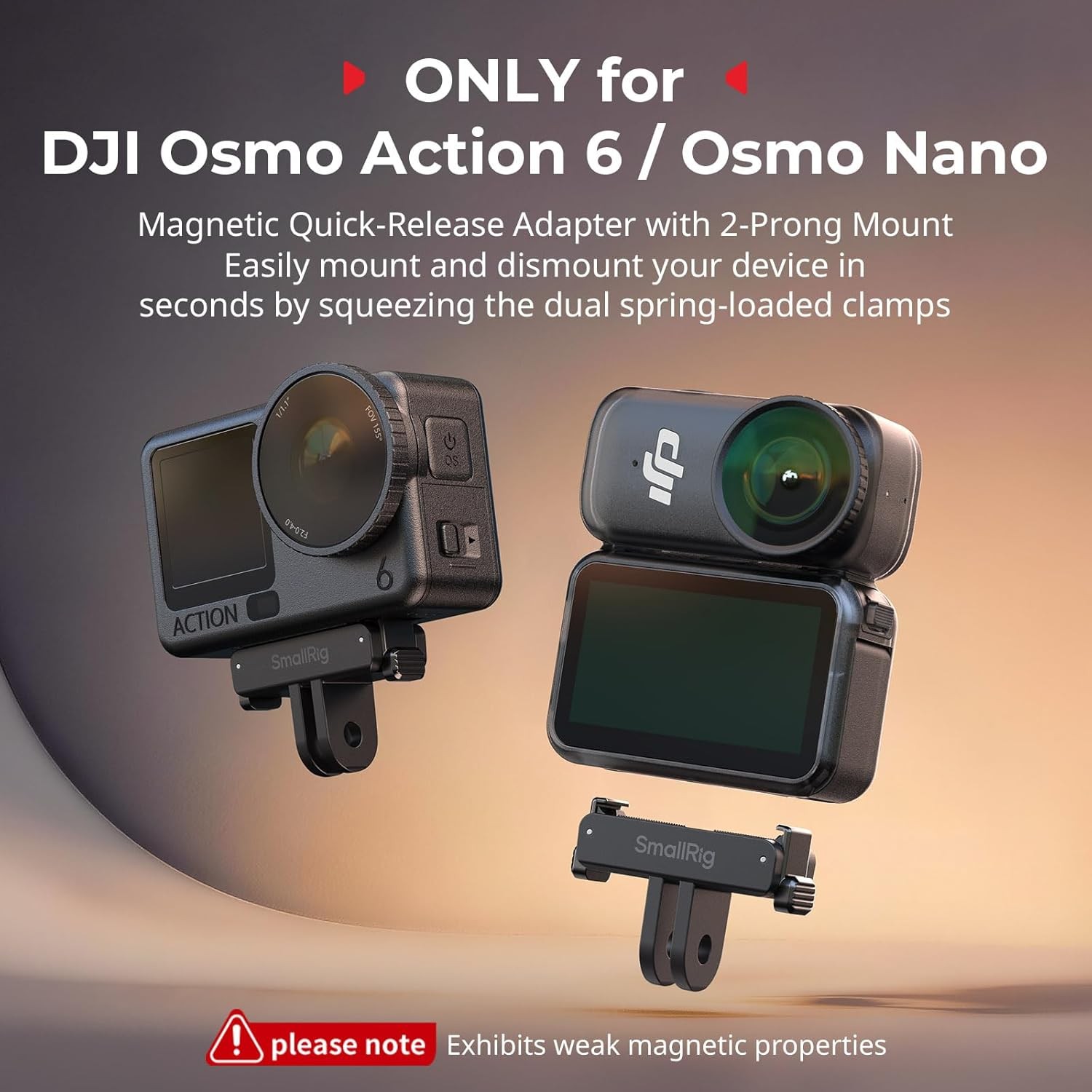 SmallRig Magnetic 2-Prong Mount Adapter Mount for DJI Osmo Action 6 / Osmo Nano