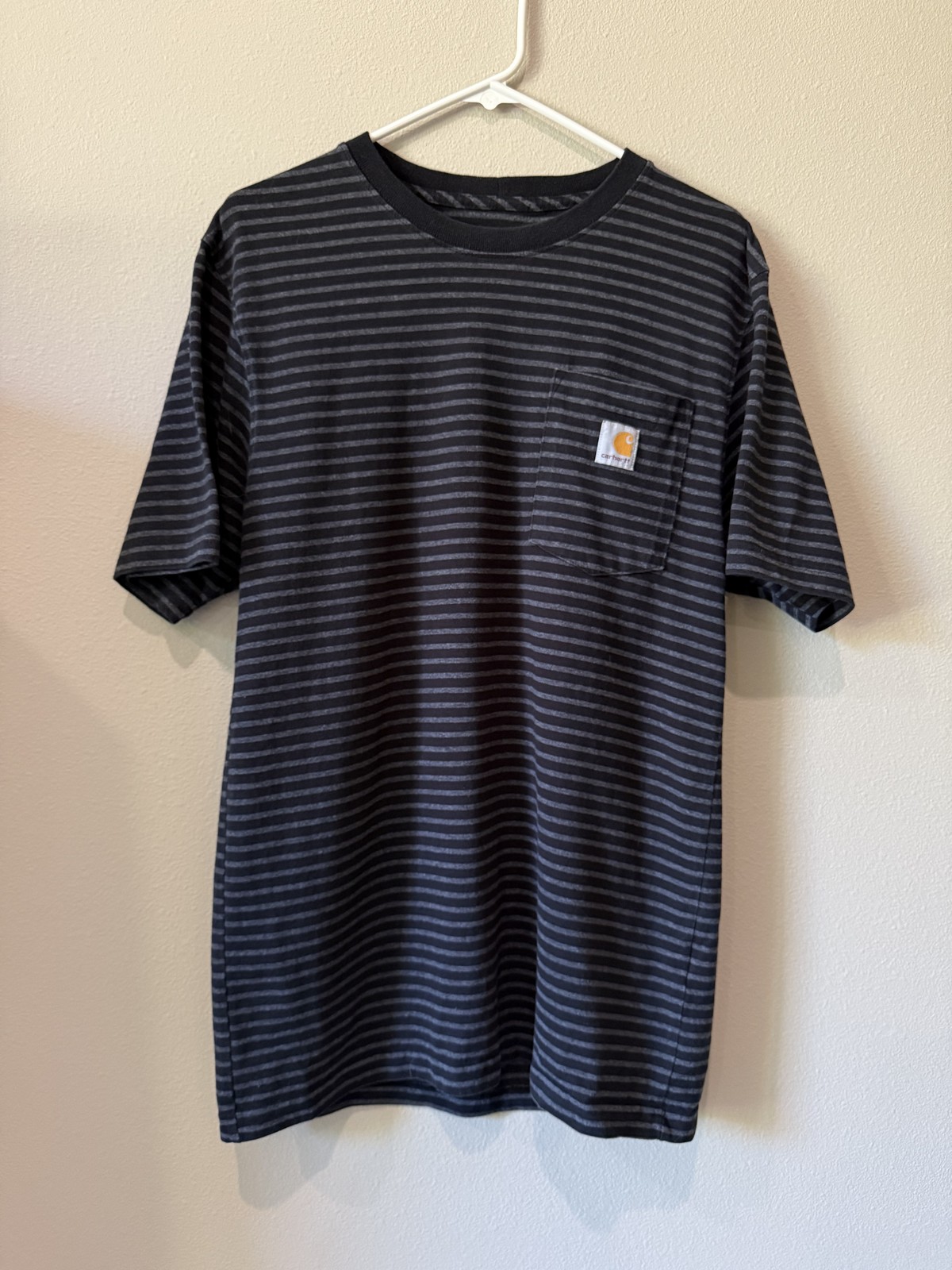 Carhartt Mens Small Black Gray Striped Pocket Tee Original Fit Workwear Shirt