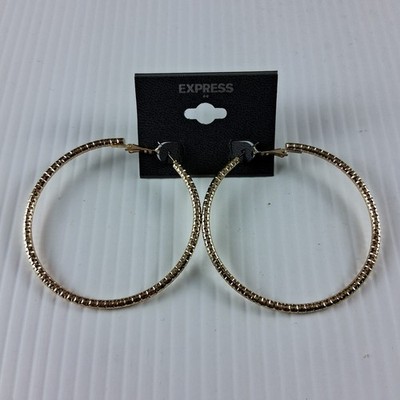 Express Gold Tone 2.5'' Textured Hoop Earrings Statement Fashion Jewelry