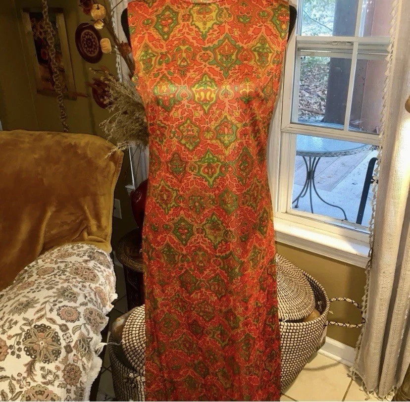 Vintage 60's Emilio Borghese Dress Psychedelic Orange Print - Image 4 of 4