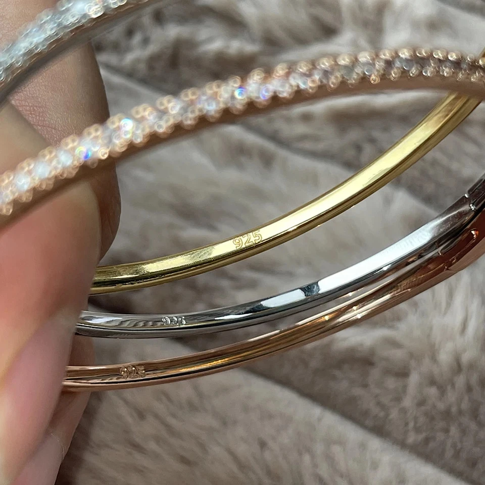 Brazalete brazalete de plata de ley 925 con circonitas para mujer tono oro rosa joyería fina Foto 2 de 4