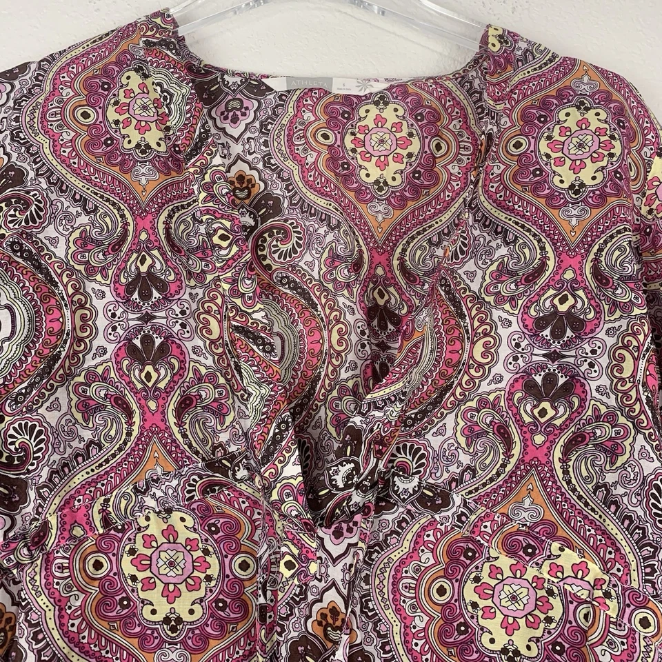 Athleta Dress Womens Small Surfside Kurta Swim Coverup Tunic Paisley Cotton Silk - Image 3 of 4