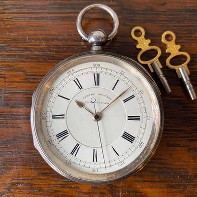 Sterling Silber Chronograph Taschenuhr 160g British Made Zentralsekunde von J - Bild 1 von 4