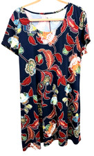 Dress Barn  XL Navy Floral Short Sleeve Knee Length Dress Shift Women's Office