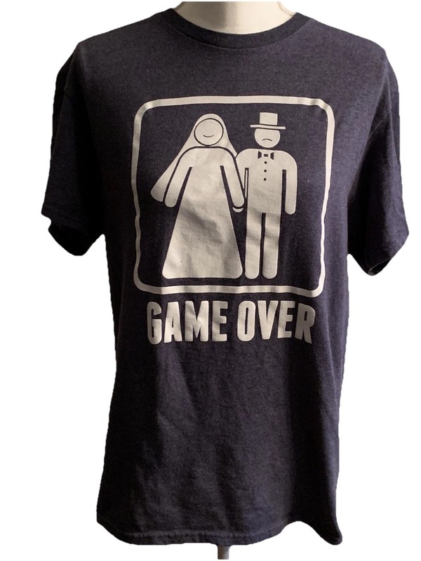 Marriage Bride/Groom “Game Over” Adult Medium Shirt Blue Bachelor Party Prank