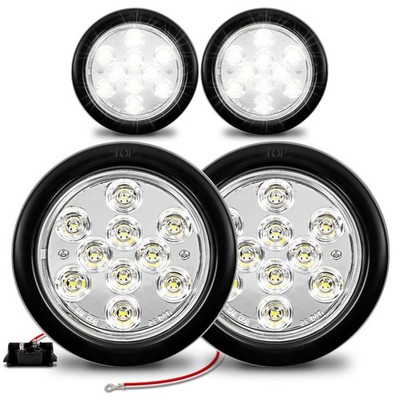 TRUE MODS 4pc 4'' Round Clear White 10 LED Trailer Tail Lights [DOT FMVSS 108] [S