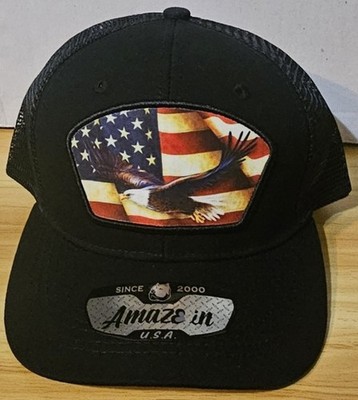 EAGLE AMERICAN FLAG USA PATRIOTIC SNAPBACK MESH BACK BASEBALL CAP HAT ( B )