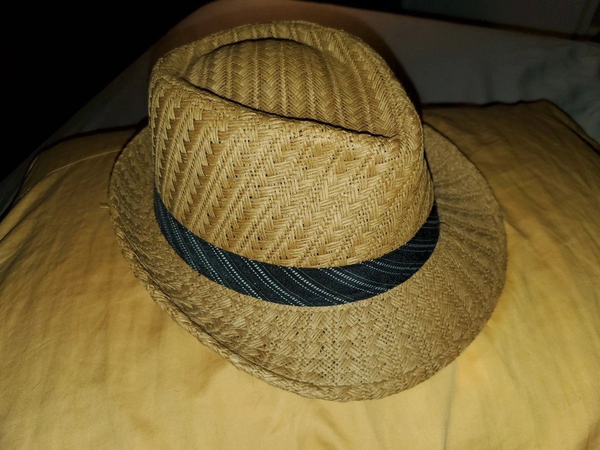 Vintage Original Panama Jack Woven Straw Hat w/ Blue Floral Fabric on Brim Sz SM Havana Panama Fedora - Straw Hat for Summer with Floral Band main image 4
